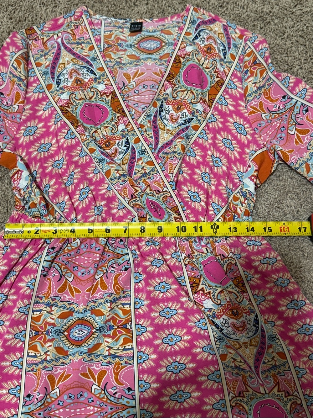 SHEIN Pink & Orange Paisley V-Neck Long Sleeve Dress - Picture 4 of 5